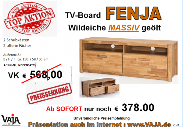 TV-Board FENJA 2 Schubladen / 2 Fächer Wildeiche